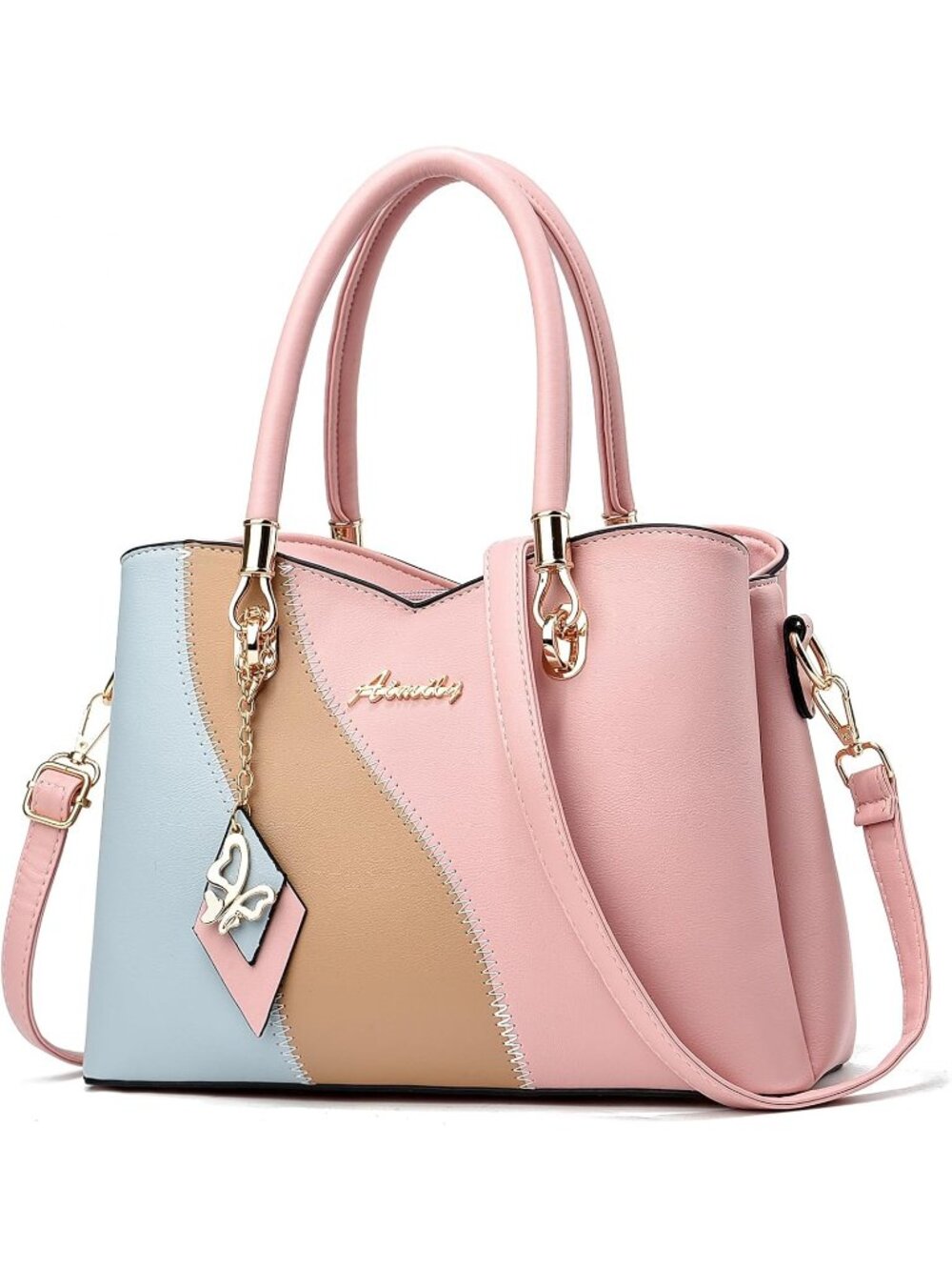 〽️Women's Pink Medium Leather Top Handle Crossbody Satchel Shoulder Handbags
